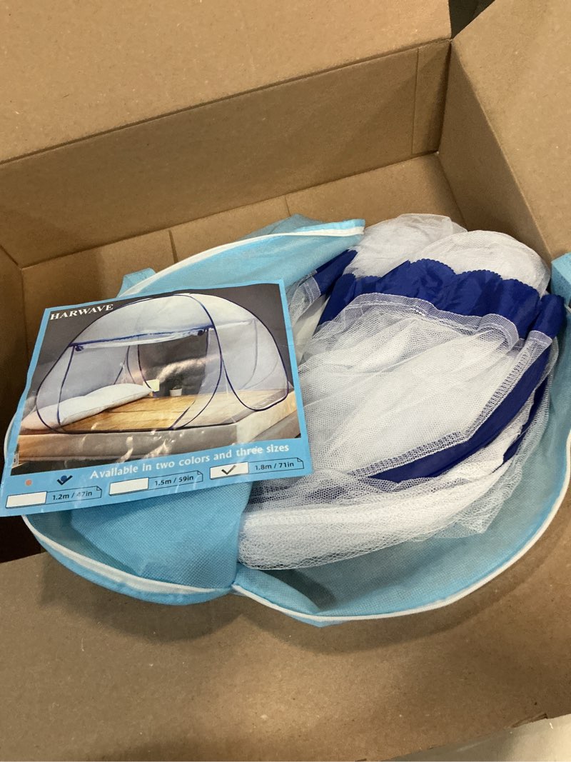 Condition photo showing Good Condition for harwave mosquito net for bed, folded size 12 inch portable camping travel mosquito net, pop up mosquito tent with double entry for king queen size bed (folded 12 inch, 47""x75""x57""), blue folded 12 inch 47"x75"x57"