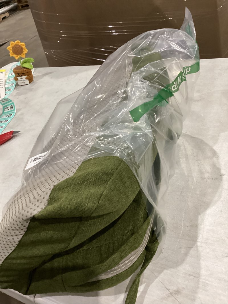 Condition photo showing As Is for AAAAAcessories D-Shaped Chair Cushions, 2" Thick Dining Chair Pads with Ties and Removable, Machine-Washable Cover, 17" x 16", Dark Olive Green Dark Olive Green 1 Count(Pack of 1)
