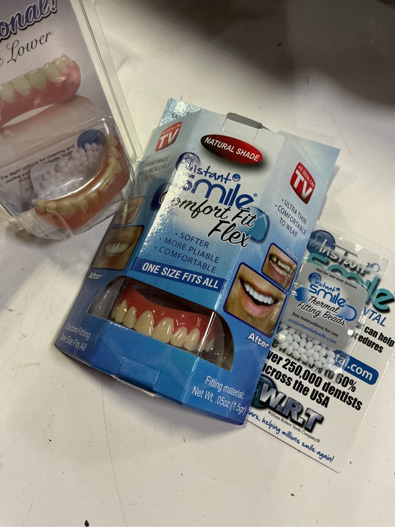 Condition photo showing Good Condition for instant smile comfort fit flex teeth - upper and lower matching set  natural shade! fix your smile at home within minutes!