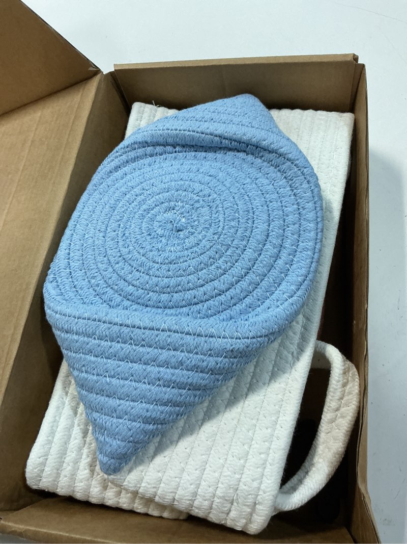 Condition photo showing New/Like New for easter basket empty 2 pcs bunny woven rope easter baskets for kids easter hunt baskets with handle bags easter gifts for kids toddlers girls boys teens set of 2 blue and pink