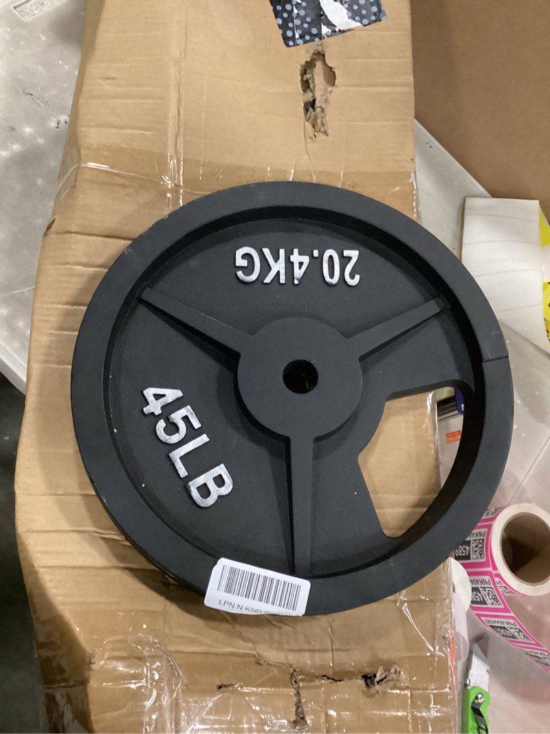 Condition photo showing Good Condition for fitvids 2-inch olympic and 1-inch standard cast iron weight plate for strength training & weightlifting, multiple weights available 45lb pair standard (1-inch center)
