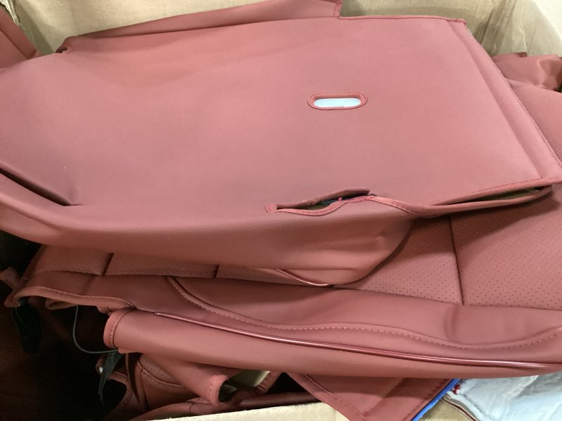 Condition photo showing As Is for ekr custom fit atlas car seat covers for select volkswagen atlas 6 seats 2018 2019 2020 2021 2022 2023,2nd row 2 captain chairs - leatherette (burgundy) leather (burgundy) 2018-2023 atlas 6seats only