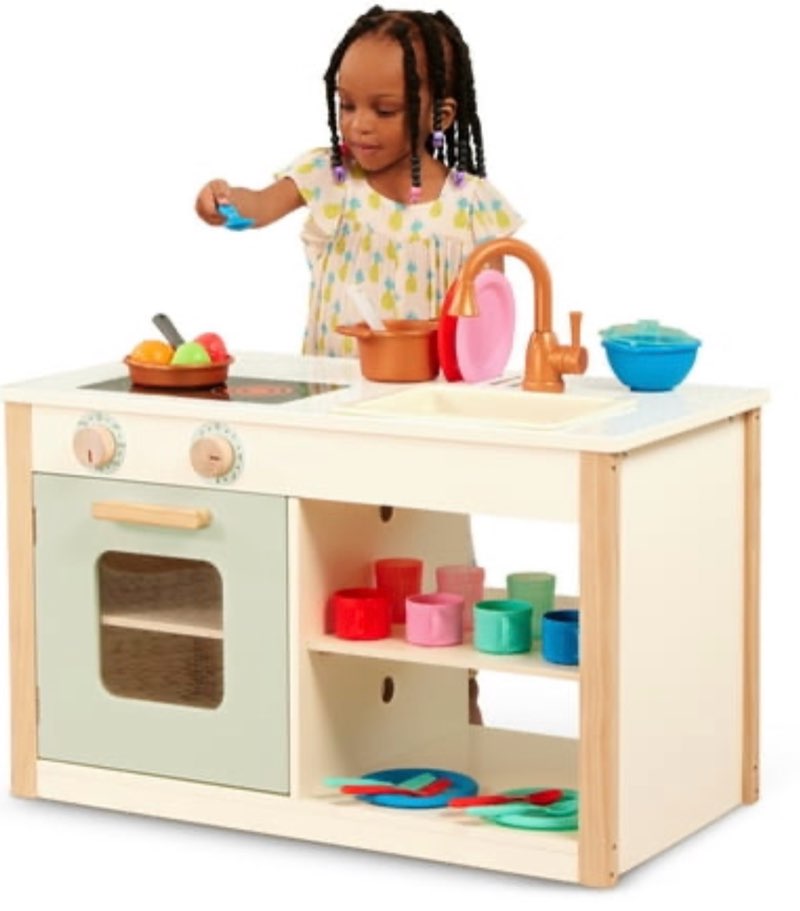 battat two n  one wooden kitchen café with dishes and chalkboard  toddler and preschool toys