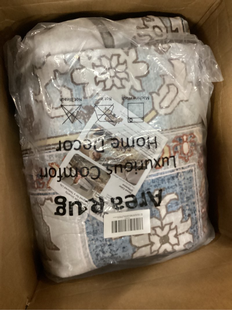 Condition photo showing Good Condition for 10x14 area rugs for living room, machine washable boho vintage rug, waterproof surface & non-slip backing, foldable soft low pile floral medallion carpet for bedroom dining room beige / blue 10" x 1'2" (rectangular)