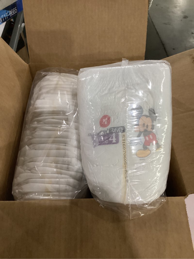 Condition photo showing New/Like New for huggies size 4 baby diapers, little movers huggfit 360° baby diapers with 360° waistband, size 4 (22-37 lbs), 64 count, packaging may vary size 4 64