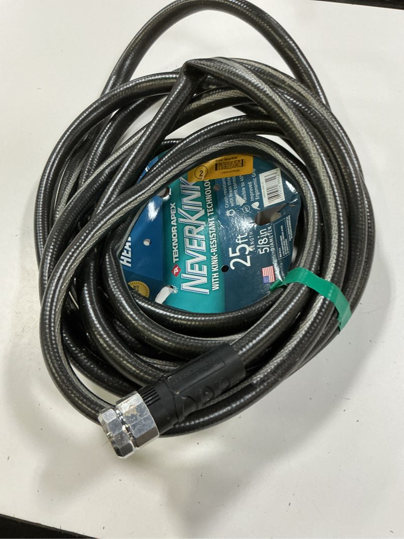 Condition photo showing As Is for neverkink teknor apex 5/8-in x 25-ft heavy-duty kink free vinyl gray coiled hose