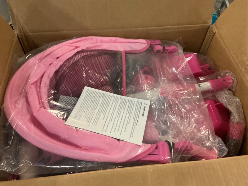 Condition photo showing Good Condition for toddler tricycle with push handle, 7 in 1 stroller trike with 360° swivel seat, reclining backrest, all-terrain wheels, dual brakes, canopy & storage, gift for kids 18 months to 5 years, pink