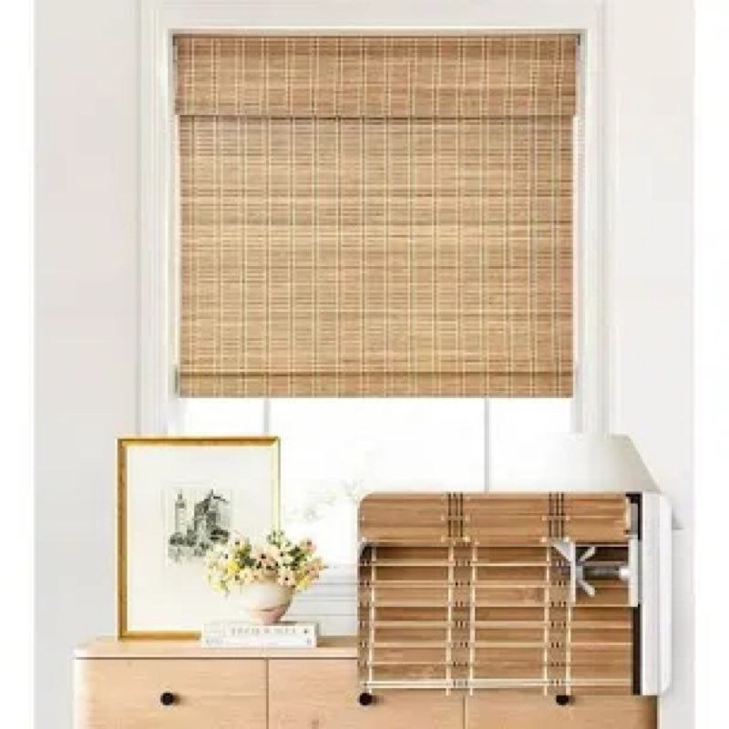 lazblinds no-drill cordless roman shade - light filtering natural wood, easy install bamboo blind fo