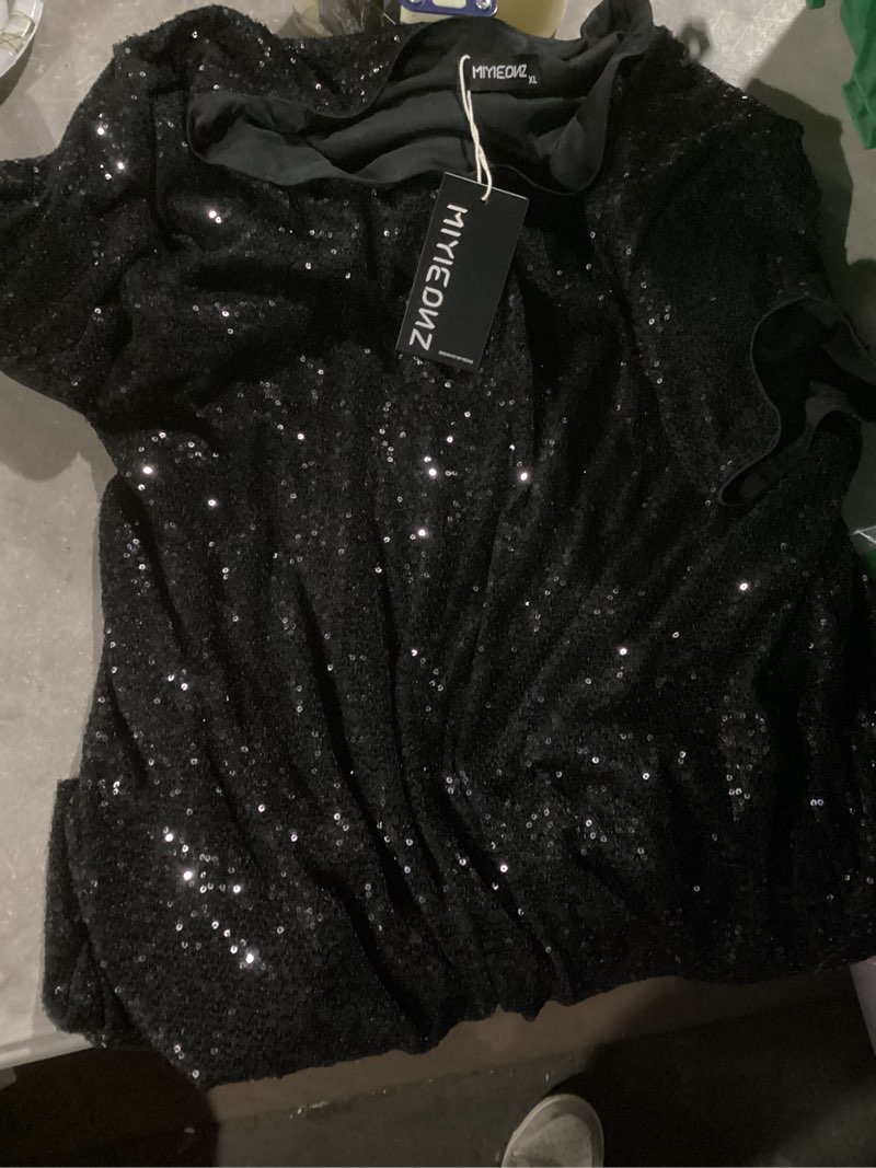 Similar  to photo OYOANGLE Women's Plus Size Glitter Mesh Tee See Through Short Sleeve Sheer T Shirt Tops