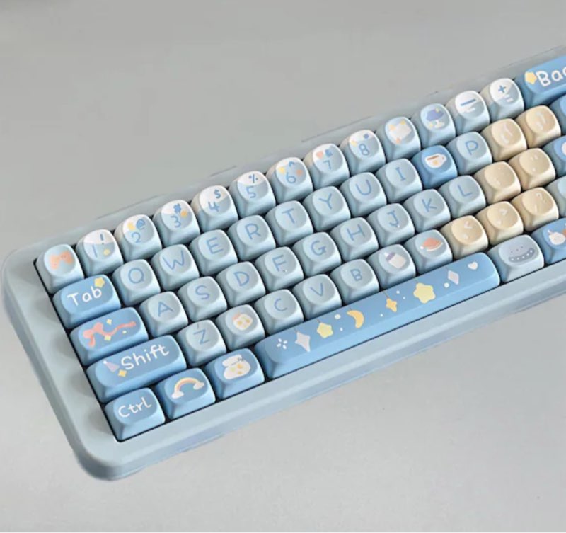 Simple Bliss Cat Whiskered Cosmos PBT Keycaps Set, MOA Profile, 139 Keys Dye Sublimation Keycaps for Mechanical Gaming Keyboard, Compatible with ANSI/ISO Layout, Cherry MX Switch Whiskered-MOA Profile(139 Keys)