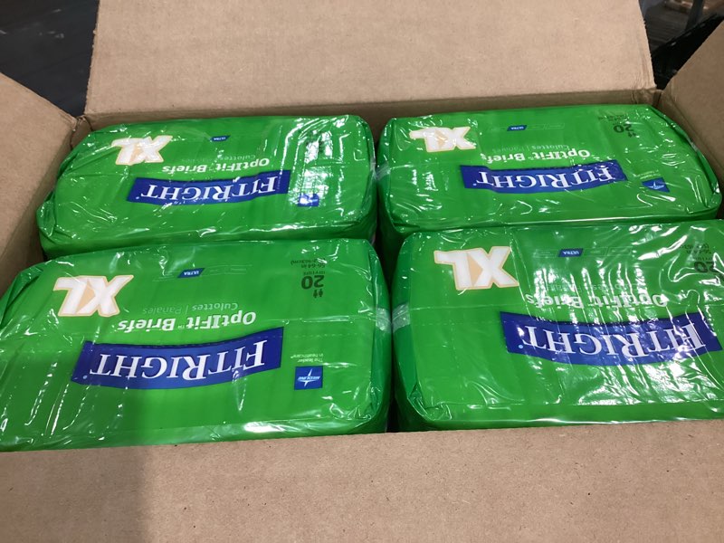 Condition photo showing New/Like New for FitRight Ultra Adult Diapers, Disposable Incontinence Briefs with Tabs, Heavy Absorbency, Large, 44"-56", 4 packs of 20 (80 total)