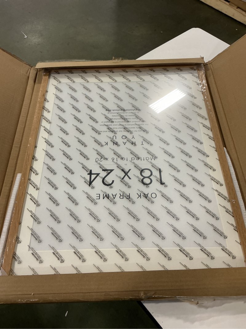 Condition photo showing New/Like New for 18x24 Poster Frame, Solid Oak 18x24 Poster Frames Matted to 16x20, 24x18 Natural Wooden Frame Horizontal or Vertical Wall Mounting, Set of 1
