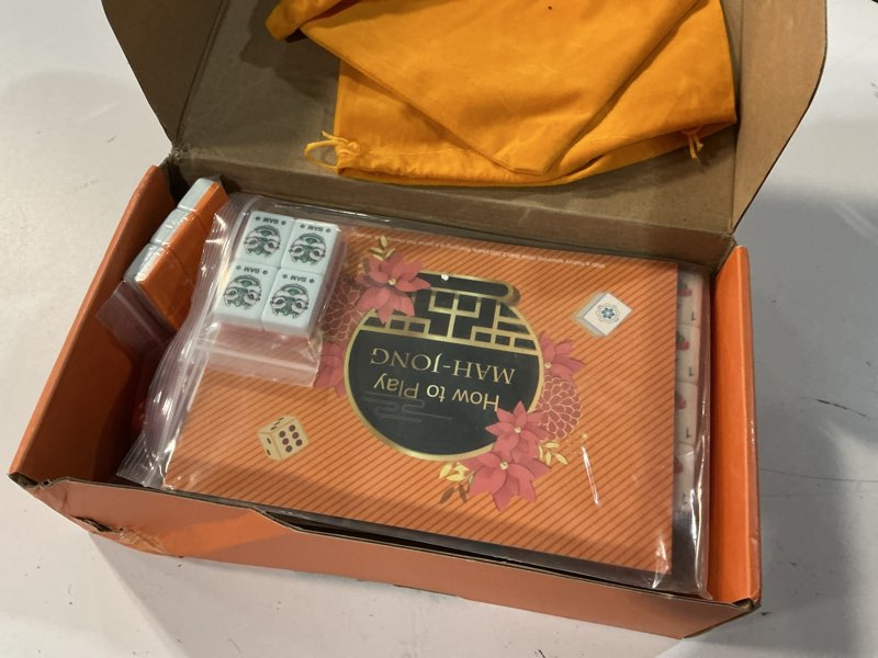 Condition photo showing New/Like New for american mahjong tile set - 166 mah jongg tiles game sets 1.2-inch complete cute travel mah jong, beautiful pretty 1.2” majong only, 3d carving mahjongg with bag and dice accessories (orange) orange - 2
