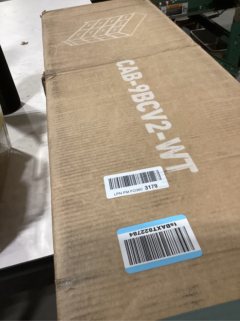 Condition photo showing New/Like New for DUMOS Dresser for Bedroom, Storage Organizer with 9 Drawers, Chest of Drawers with Fabric Bins, Sturdy Metal Frame, Wood Tabletop for Guest Room, Closet, Entryway, Nursery White 11.8"D x 39.4"W x 39.4"H (9 Drawers)