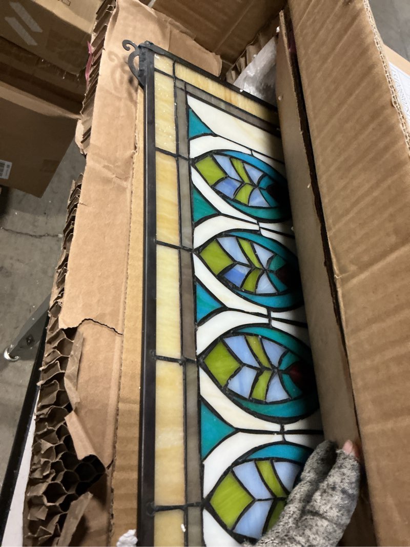Condition photo showing Good Condition for large stained glass window hanging 20"×25", 100% real blue stained glass panel for home decor(ylk003)