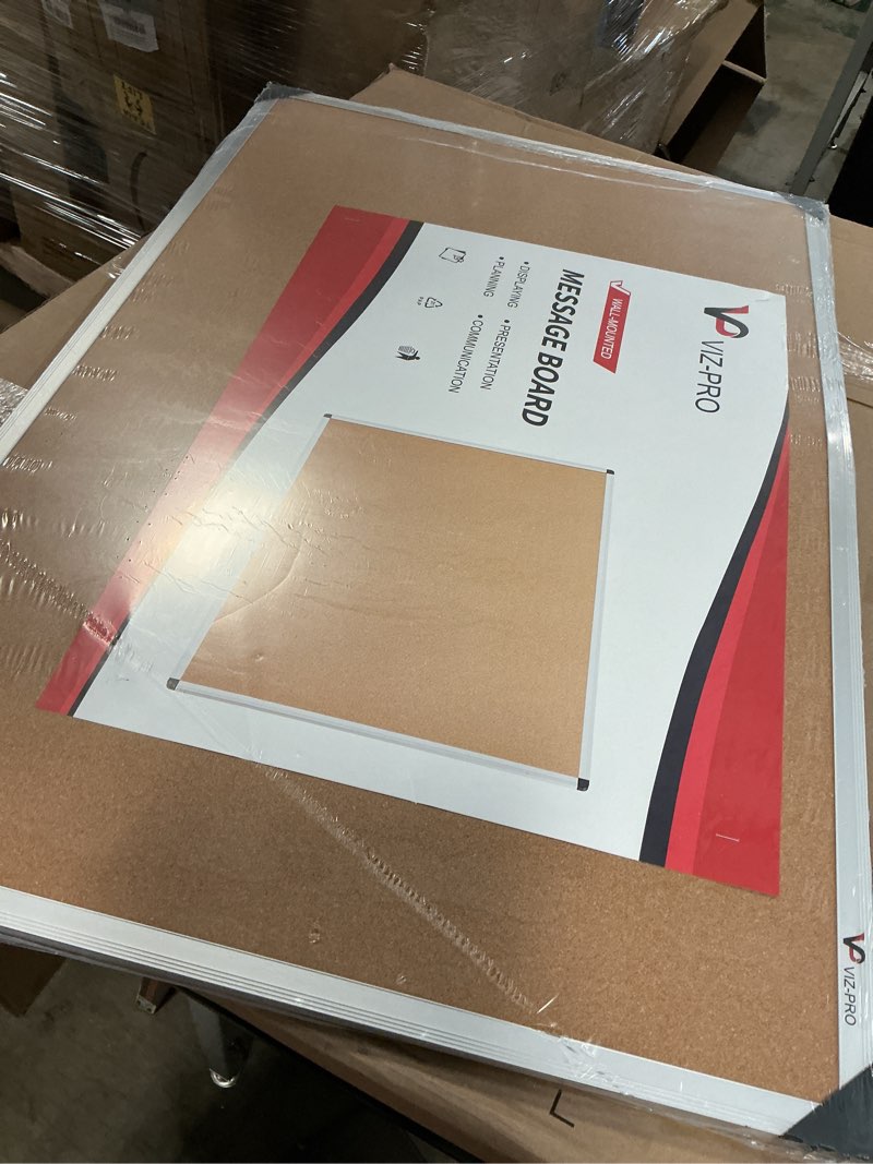 Condition photo showing As Is for viz-pro cork notice board, 36 x 24 inches, silver aluminium frame