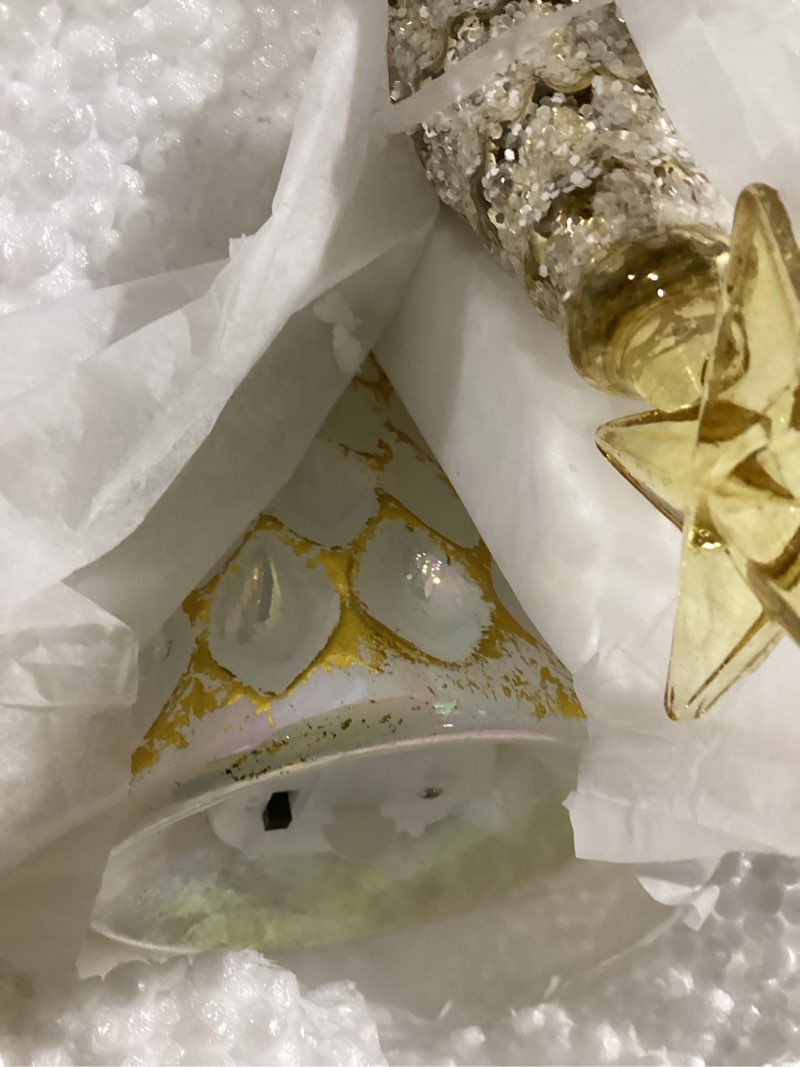 Condition photo showing Good Condition for Red Co. Set of 11, 9.5", and 8" Glass Christmas Tree Figurine Ornaments in 3 Sizes, Light-Up Holiday Season Decor