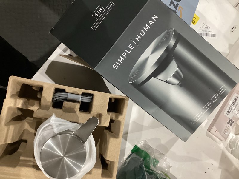 Condition photo showing New/Like New for simplehuman 9 oz. Touch-Free Automatic Rechargeable Sensor Pump, Brushed Stainless Steel, New Brushed 9 Oz.