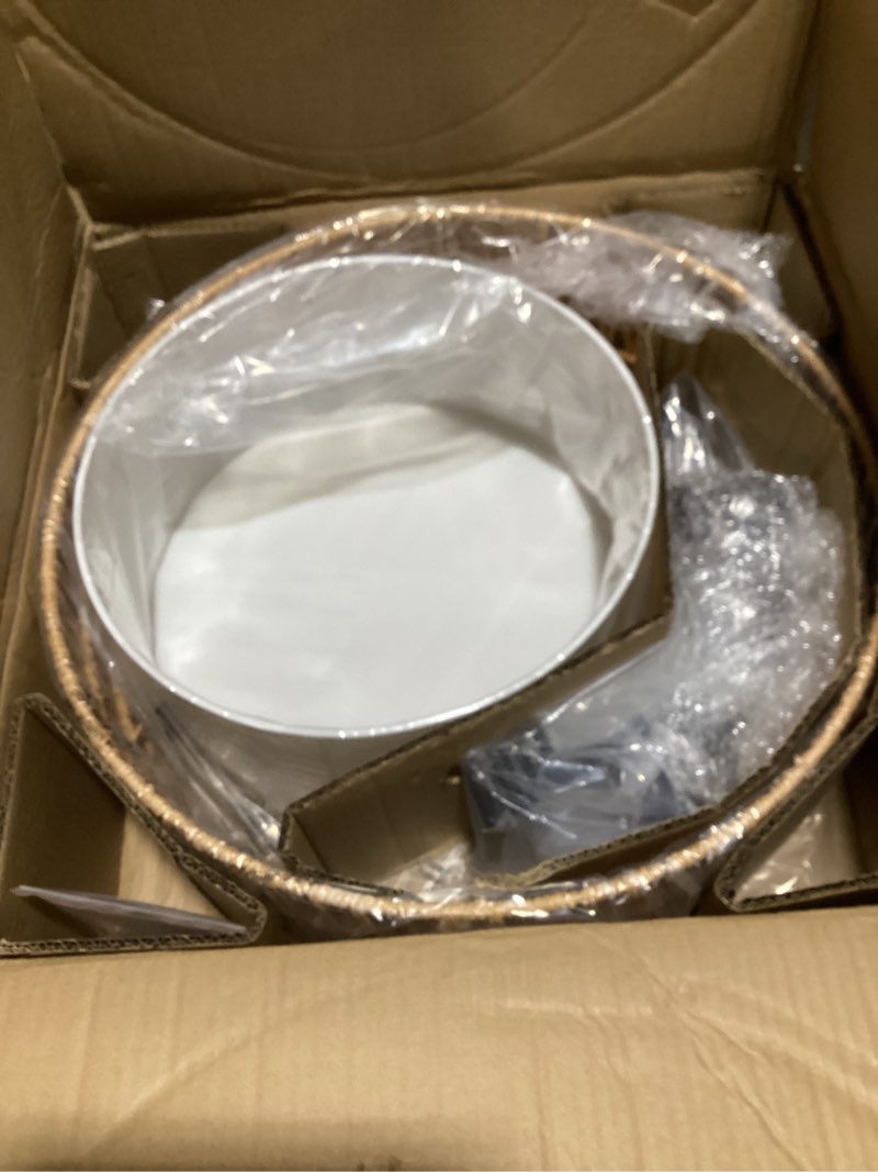 Condition photo showing Good Condition for Rattan Chandelier, 5-Light Boho Rattan Pendan Light with Fabirc Shade,19.3'' Handwoven Farmhouse Hanging Light Fixture for Dining Room, Kitchen Island, Living Room, Foyer V-shaped weaving