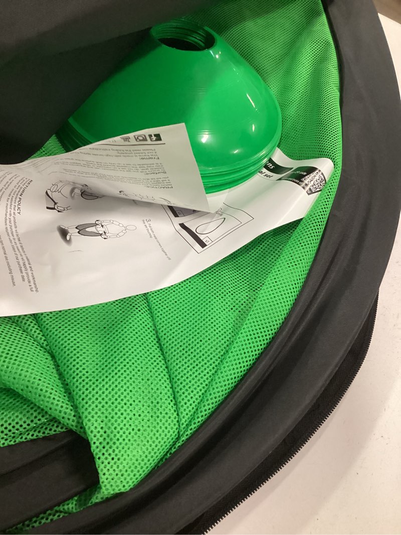 Condition photo showing Good Condition for Poray Soccer Goal for Kid Easy-up Set of Two Portable Soccer Net 210D Oxford with 8 Field Marker Cones Extra Stakes Fun for Backyard and Soccer Training Green 4FT