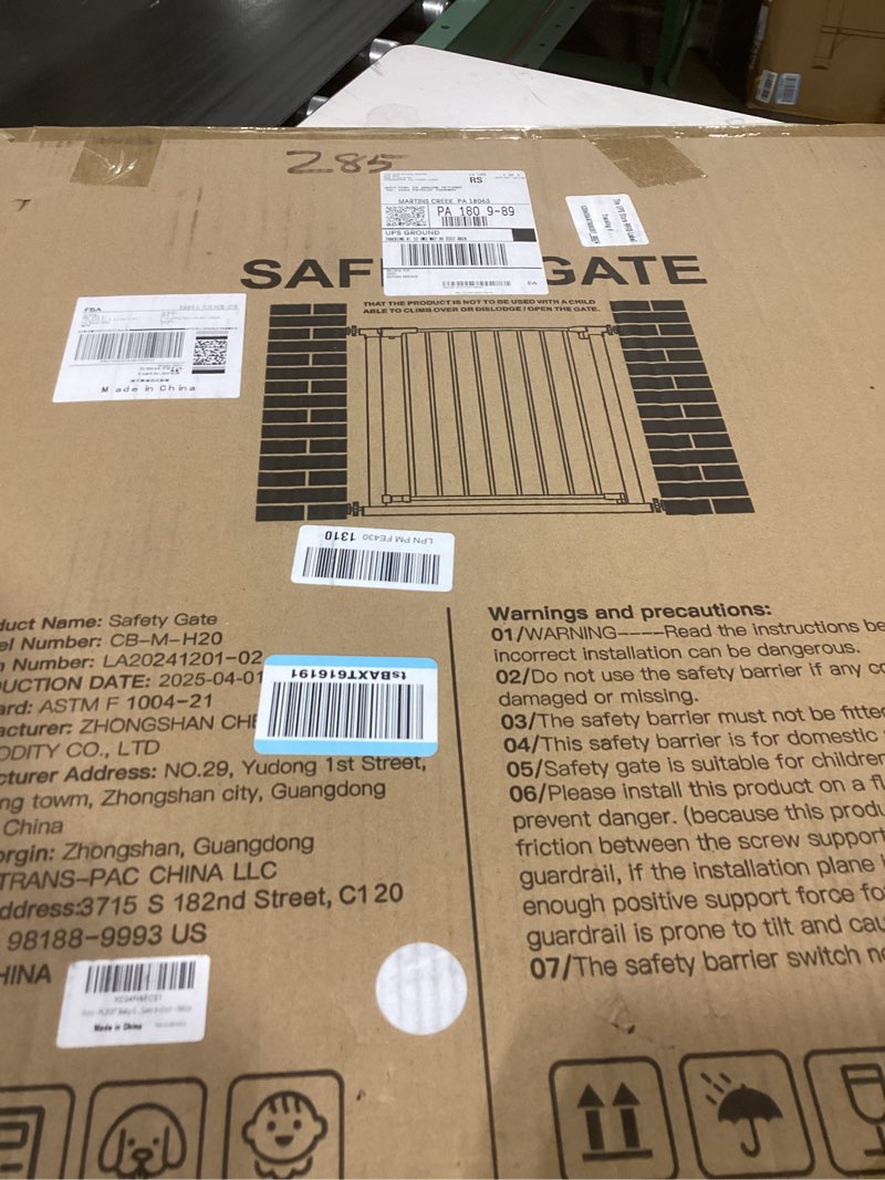 Condition photo showing New/Like New for 29.5-40.5" baby gate for stairs, dog gate for doorways, walk thru auto close metal baby safety gate for the house, stairs and doorways, child gate pressure mounted, pet gate for dog indoor - white white 29.5-40.5"w x 30"h
