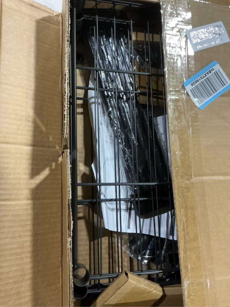 Condition photo showing As Is for IZEUK 3-Tier Steel Storage Shelves, Heavy Duty Metal Shelf Wire Shelving Rack for Pantry, Kitchen, Living Room, or Office Organization (21.7" W x 11.8" D x 28.6" H, 750LBS, Black) 3 Tier, 11.8" D x 21.7" W x 28.6" H Black