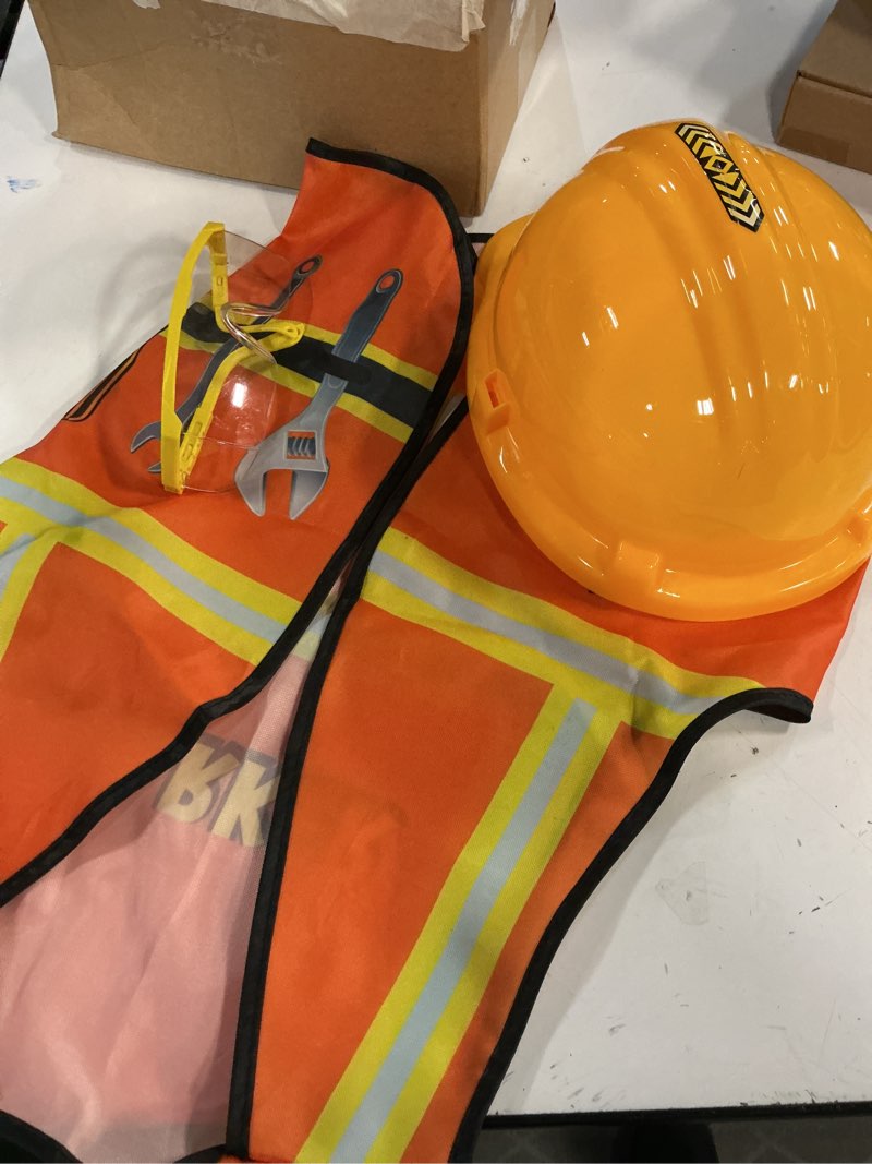 Condition photo showing Good Condition for handepo construction worker costume kids hard hat construction vest goggles toddler dress up set birthday party girls boys(yellow)