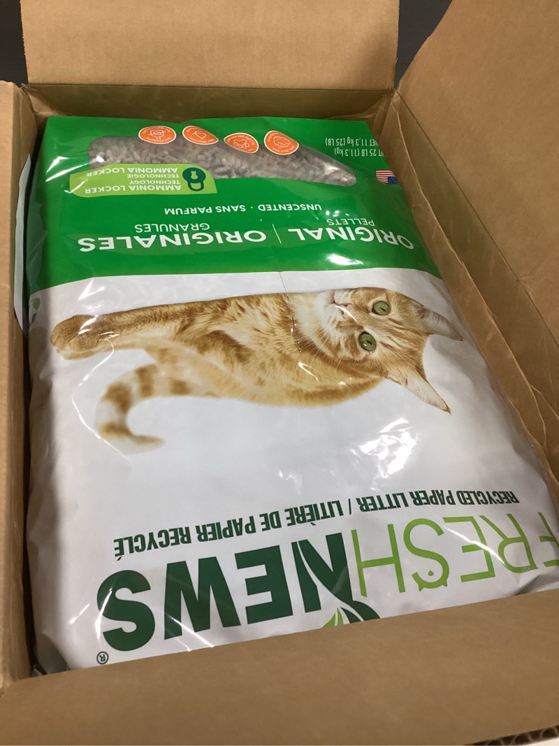 Condition photo showing New/Like New for fresh news recycled paper original pellet cat litter, 25 pound, non-clumping, unscented, made in usa original pellets 25 pounds