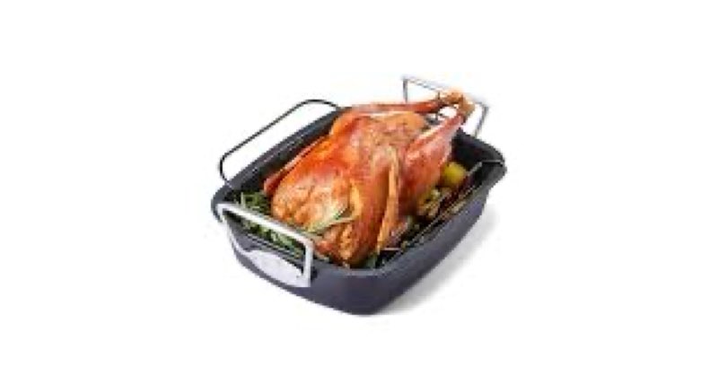 HONGBAKE Extra Large Turkey Roasting Pan with Rack (U-Shaped), 18.7×13.6 Inch Nonstick Roaster Pan f