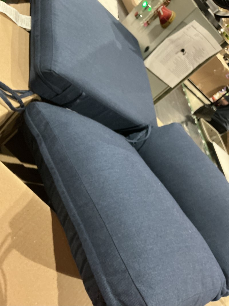 Condition photo showing Good Condition for canvas navy solid rectangular outdoor deep seat chair cushion set with ties and welt