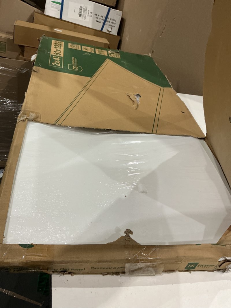 Condition photo showing As Is for lithonia lighting cpx 2x4 led flat panel light, 2 ft. x 4 ft. led light panel, ceiling lighting fixture, 4000/5000/6000 adjustable lumens, 3500k/4000k/5000k switchable cct, smooth satin lens, white 3500k | 4000k | 5000k 2 ft. x 4 ft. switchable lumens space
