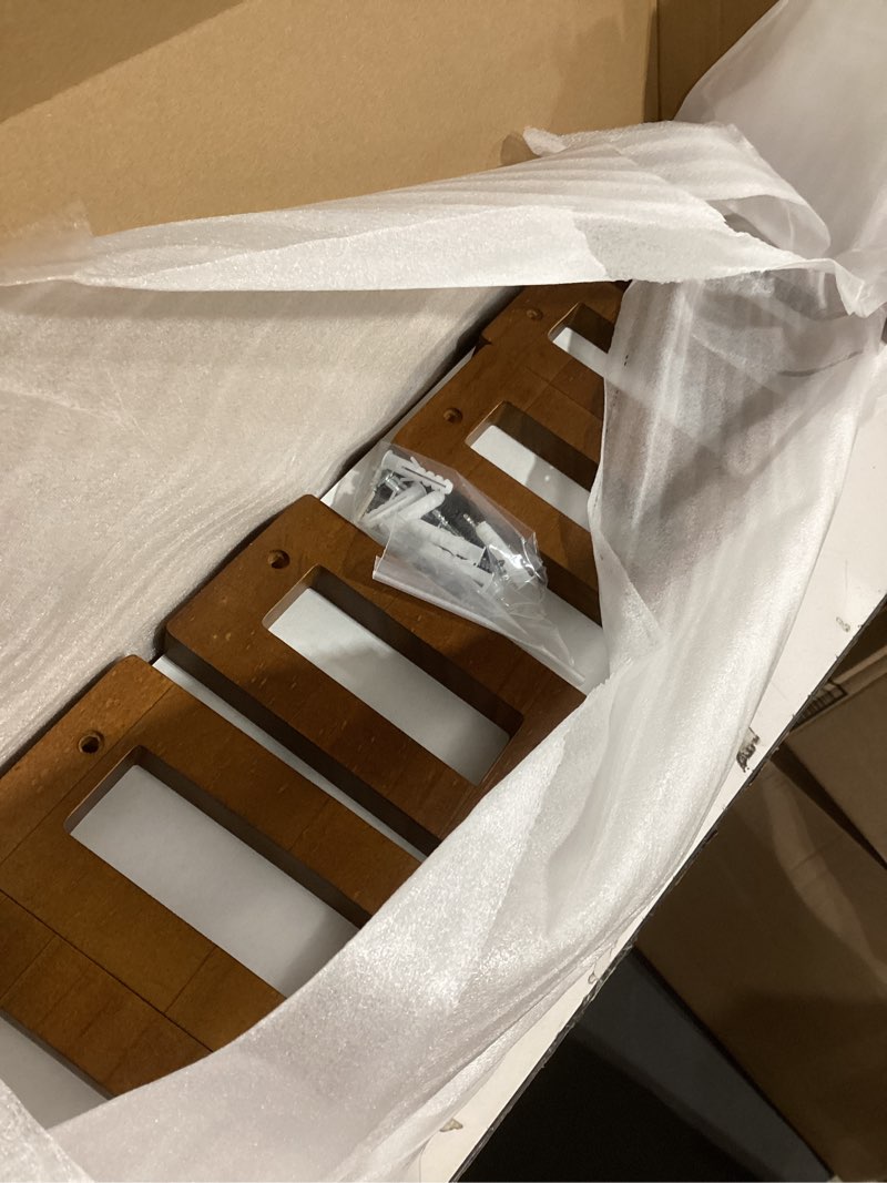 Condition photo showing Good Condition for upgraded floating shelves for wall, set of 3 solid wood wall mounted shelves, 23.6" rustic walnut display shelf for bedroom, living room, bathroom, and kitchen decor - heavy-duty & natural pine walnut brown 23.6 inch