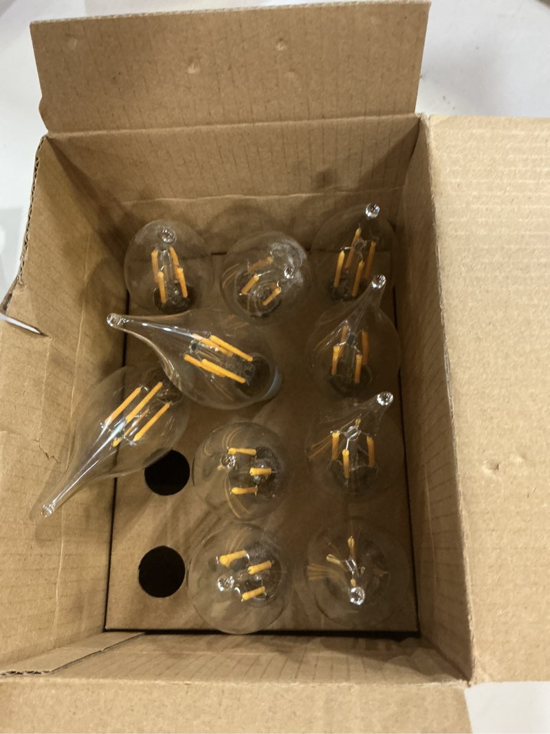 Condition photo showing As Is for e12 candelabra led light bulbs, dimmable 40 watt equivalent 5000k bright daylight white candle bulbs, 4w 460 lm decorative ca10 filament chandelier lamp base for bedroom living room office, 12-pack 40w daylight white 12 count (pack of 1)