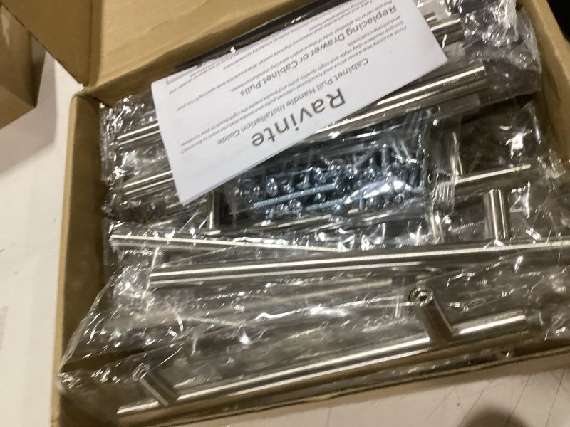 Condition photo showing As Is for ravinte 30 pack | 7.38'' cabinet pulls brushed nickel stainless steel kitchen drawer pulls cabinet handles 7-3/8”length, 5” hole center with mounting template 30 7.38 inch (5 inch hole center)