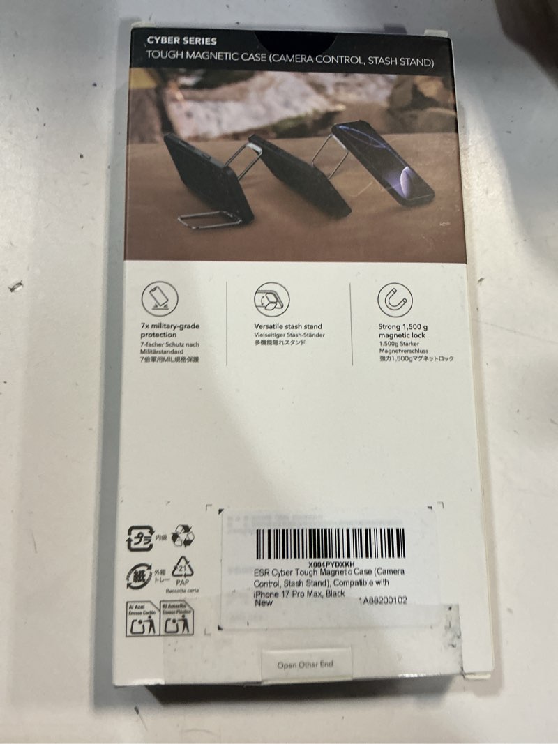 Condition photo showing New/Like New for ESR for iPhone 17 Pro Max Case with Stash Stand, 7X Military-Grade Drop Protection with Camera Control, Shock-Absorbing Phone Rugged Cover, Compatible with MagSafe Accessories, Cyber Series, Black iPhone 17 Pro Max A-Camera Control-Black
