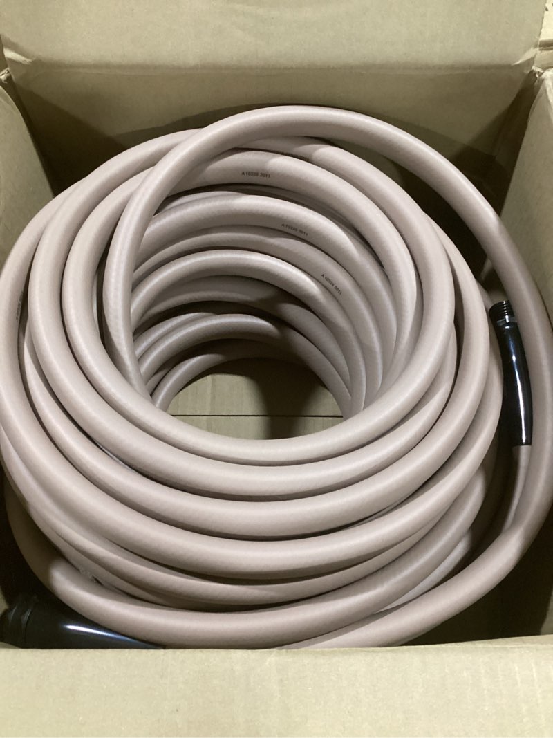 Condition photo showing Good Condition for flexzilla colors garden hose 5/8 in. x 100 ft., lightweight all-weather water hose, durable and flexible, leak-free connections, brown mulch standard grip 100ft brown mulch
