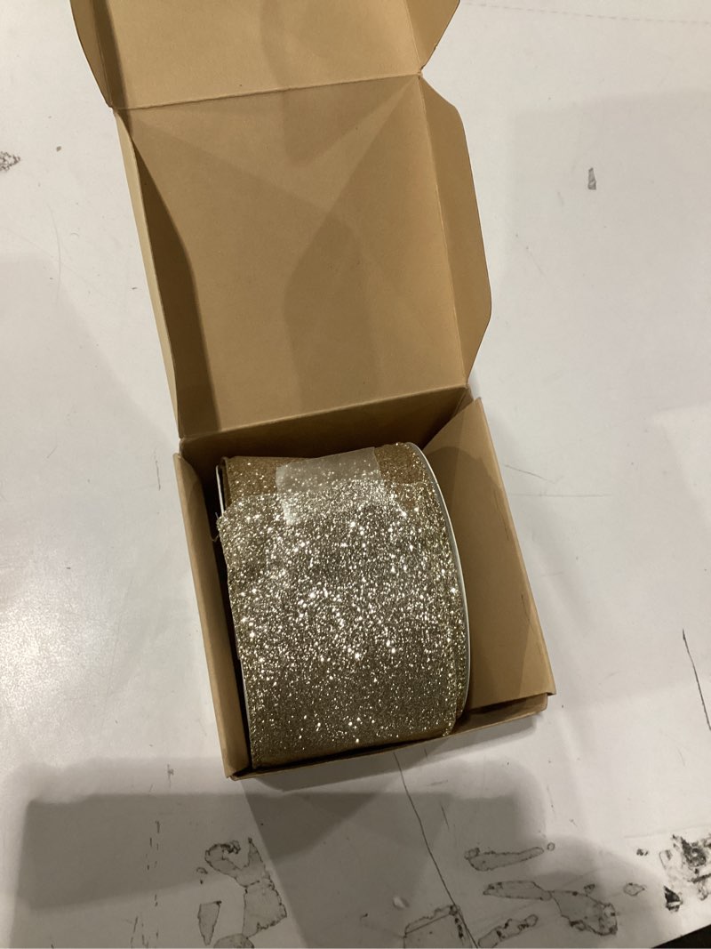 Condition photo showing New/Like New for CT CRAFT LLC Glitter Wired Ribbon 2.5" x 10 Yards Yellow Gold for Christmas Home Decor Bow Gift Wrapping DIY Crafts Wreath Yellow Gold 2.5" x 10y