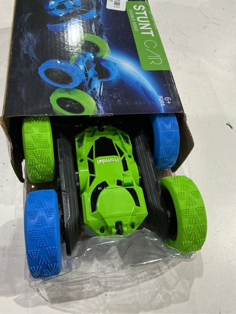 Condition photo showing Good Condition for hamdol remote control car for kids, 360° rotating double-sided rc car with led headlights, 4wd 2.4ghz electric rechargeable toy vehicle for boys and girls, perfect birthday blue&green standard (headlights)
