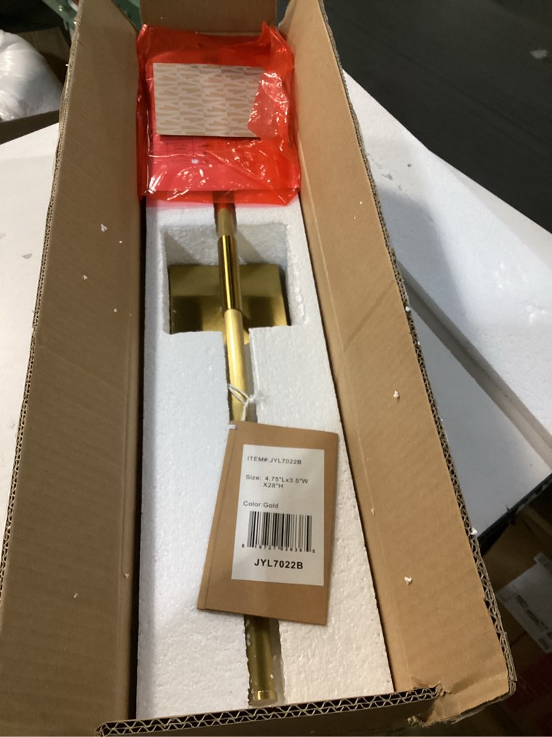 Condition photo showing New/Like New for JONATHAN Y JYL7022B Makena 28" Dimmable Integrated LED Modern Metal Wall Sconce Contemporary Minimal 3000K 10W Bulbs Entryway Lobby Bathroom Bedroom Living Room, Gold Set of 1 Gold