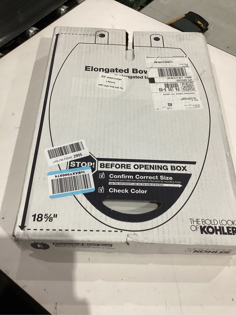 Condition photo showing Good Condition for kohler 4636-rl-0 cachet readylatch elongated toilet seat slow close, soft close toilet seat quiet lid, contoured grip-tight bumpers installation hardware, apartment essentials, white white elongated ready latch