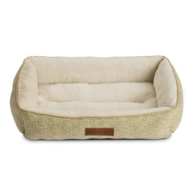 (2 pack) Vibrant Life Medium Dog Bed, Plush Bolster Dog for Medium Dogs, Medium, 27\" x 20\", Tan  