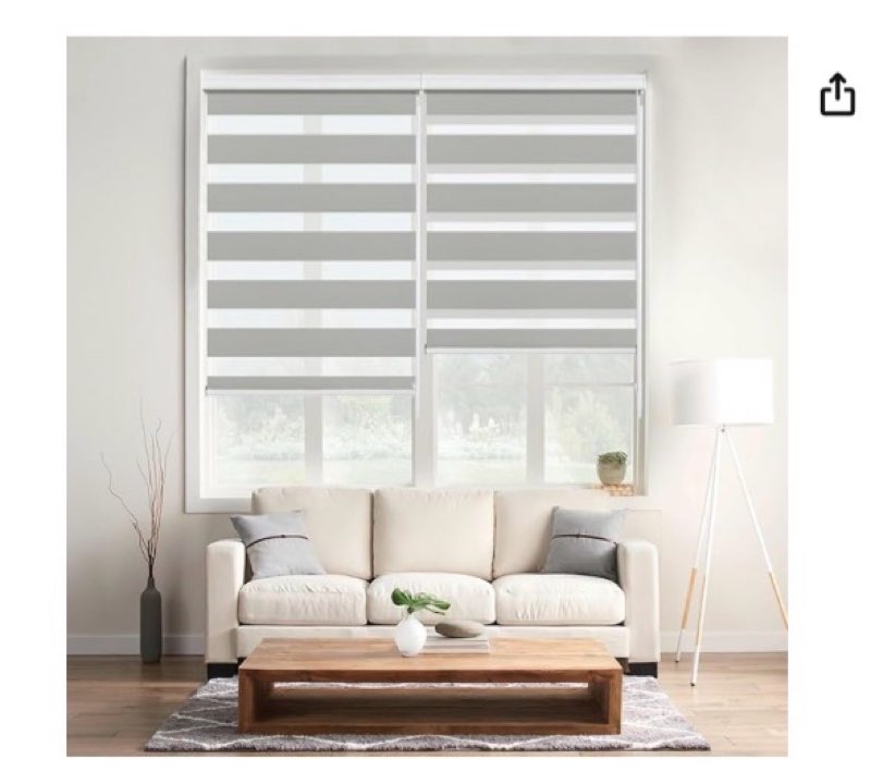 Allbright Zebra Window Blinds 47" W Ã— 64" H Grey, Dual Layer Roller Shade, Room Darkening Shade Roll Up and Pull Down Blinds, Light Filtering Window Shades for Day and Night, Easy to Install