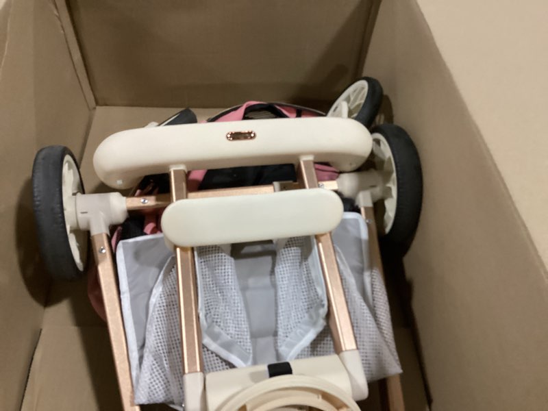 Condition photo showing As Is for all-terrain pet stroller for small medium dogs & cats, 30 lbs capacity - portable carrier with one-touch brake, lightweight foldable design & shock absorption wheels,pink pink small