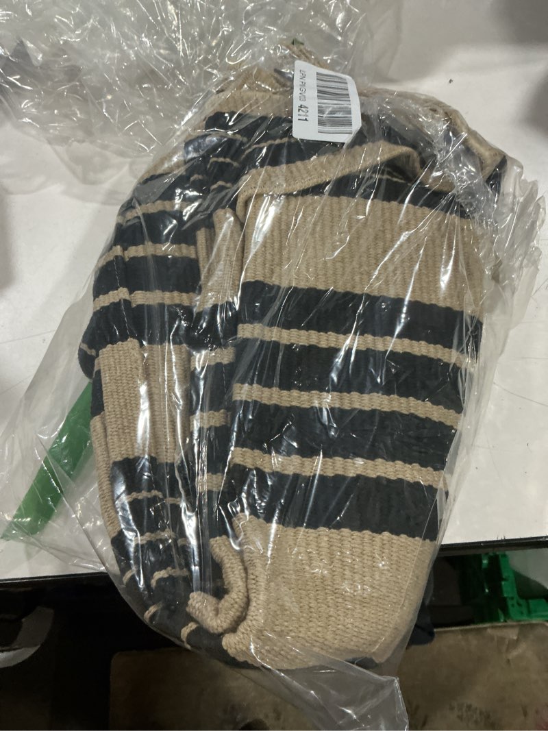 Condition photo showing Good Condition for kimode striped outdoor rug 3'x 5',washable reversible striped outdoor patio rugs,cotton hand woven farmhouse welcome layered door mats for front door entryway porch spring decor black and khaki 3' x 5' (rectangular) black and khaki stripes
