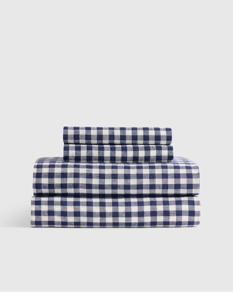 Quince European Linen Sheet Set King Navy Gingham