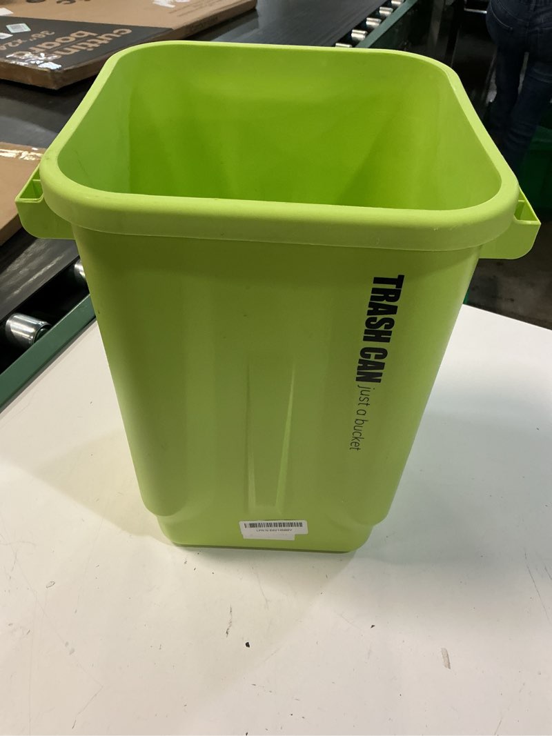 Condition photo showing As Is for kitchen trash can, plastic square trash bin,8 gallon large wastebasket bin,wide open top garbage can for bathroom,bedroom,living room,warehouse,restaurant,compost bin yard,garden green