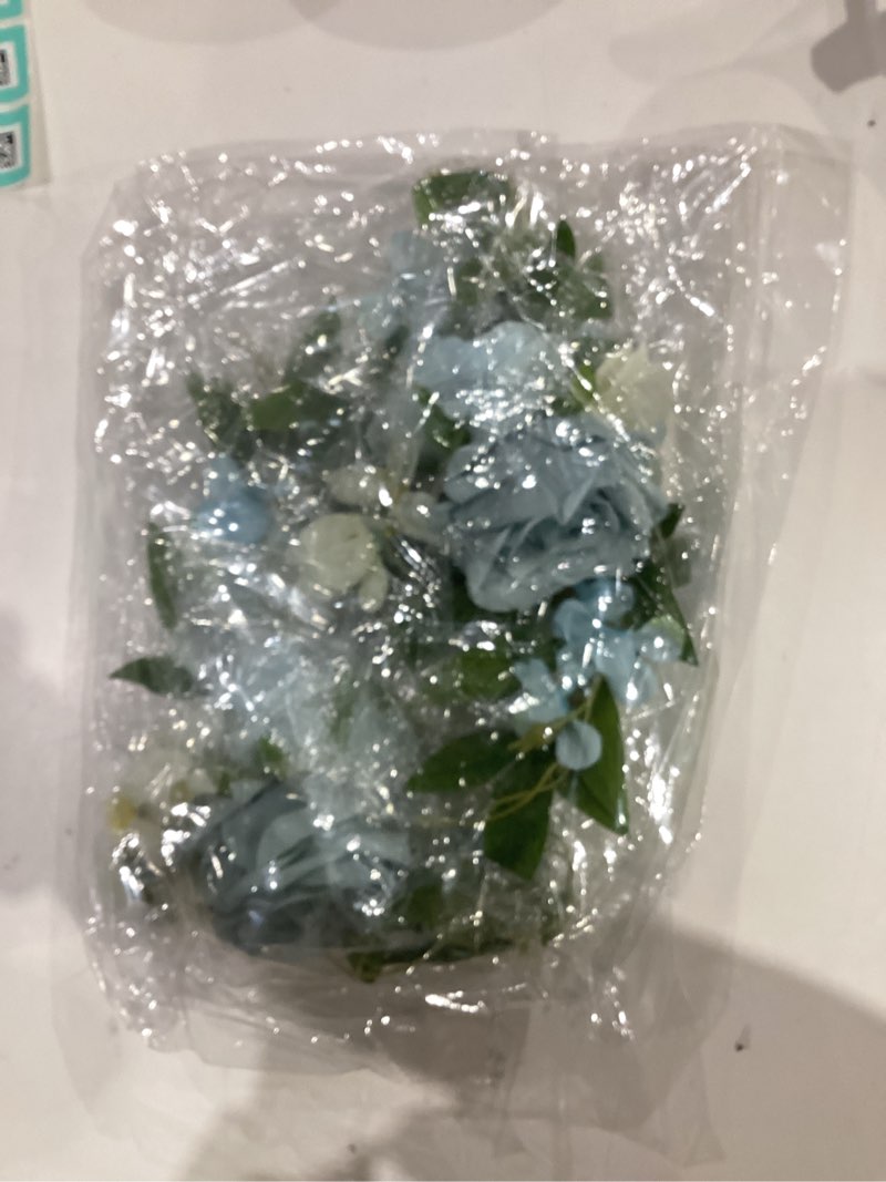 Condition photo showing As Is for RAYNAG 3 Pieces Artificial Blue Flowers Wedding Cake Topper, Fake Floral Cake Decorations For Wedding Birthday Cake, Engagement Anniversary Party Supplies