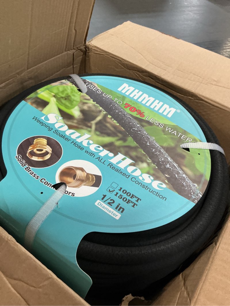 Condition photo showing Good Condition for heavy duty soaker hose 150ft 1/2 inch rubber garden drip irrigation hose with solid brass connector water saving linkable soaker hose for garden bed flower vegetable lawn