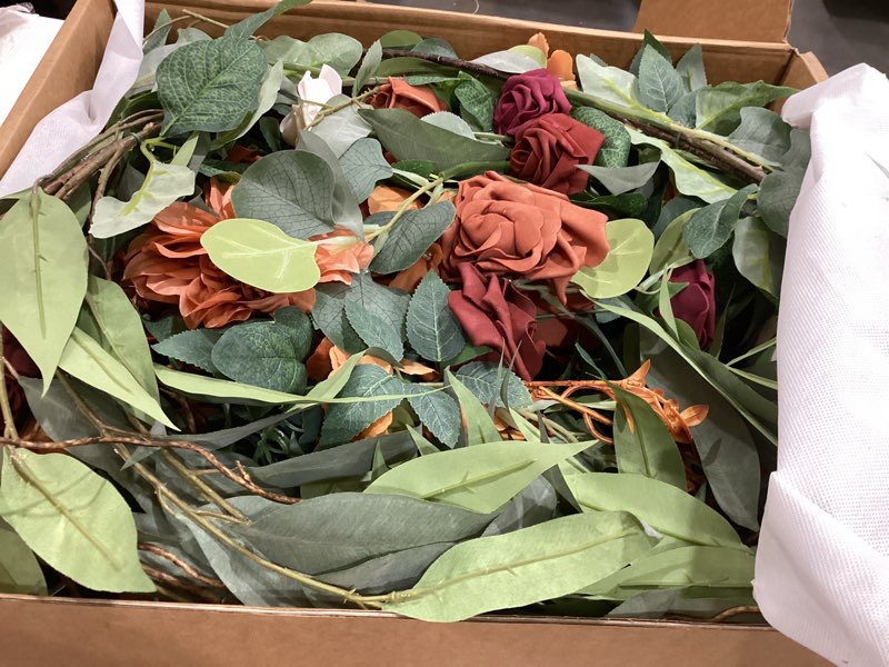 Condition photo showing Good Condition for ling's moment 41" tall fall free standing artificial flowers arrangements 2 pcs wedding arch altar stage decorations sunset terracotta for ceremony reception church backdrop outdoor aisle floral party or-terracotta & orange 41" tall x 22" cross