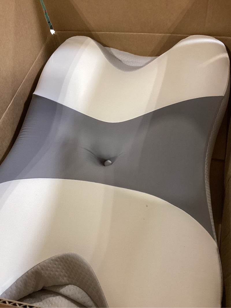 Condition photo showing As Is for cervical pillow for neck pain relief - ergonomic neck pillow for sleeping, contour memory foam pillows side sleeper pillow for neck support, bed pillow for back stomach sleepers white & grey